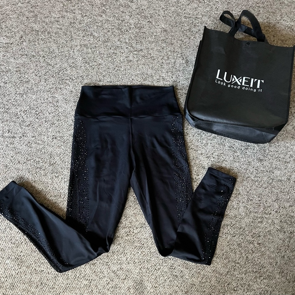 LUXEIT Carbonado Diamond Mesh Leggings Women's Large black